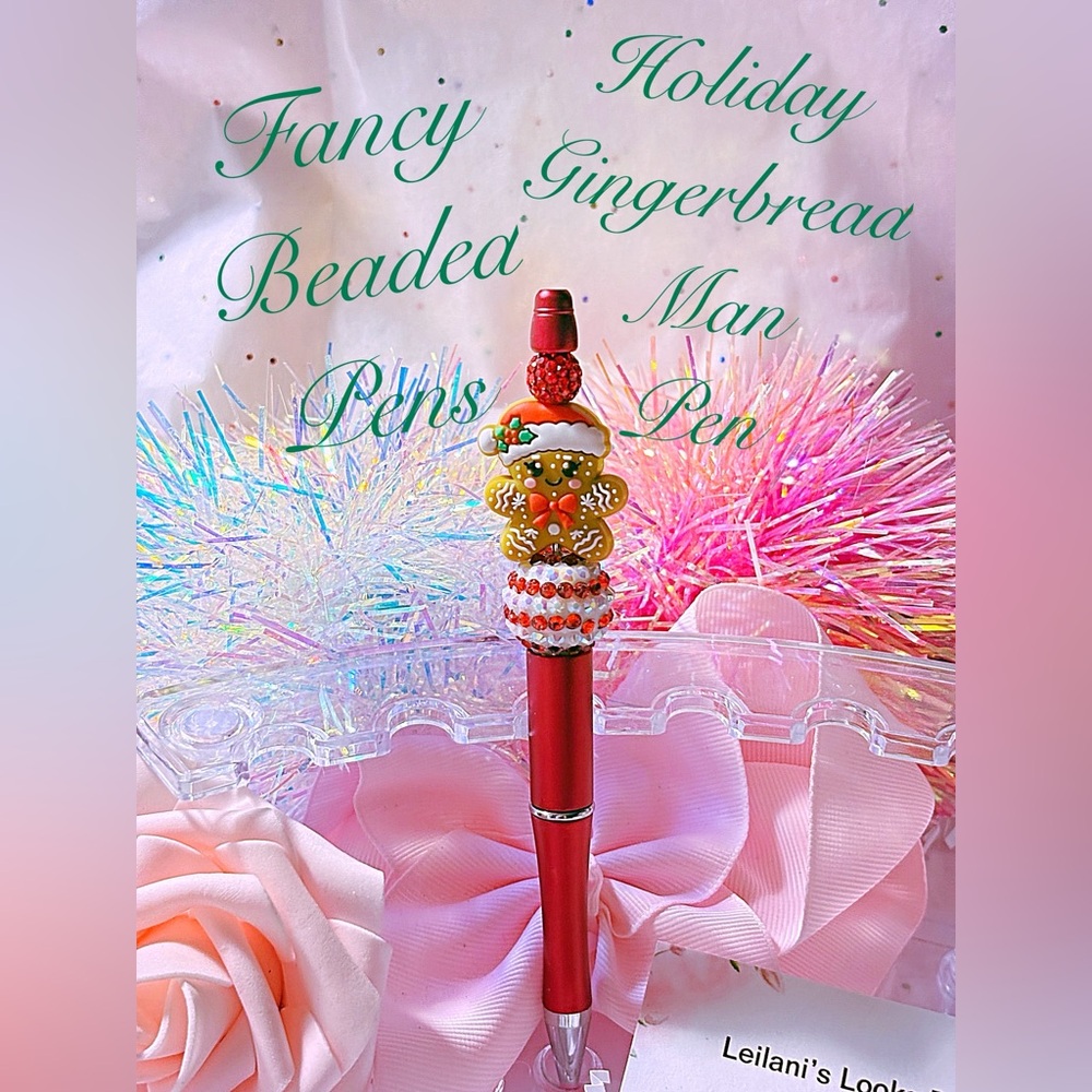 Red Holiday Pen Fancy Christmas beaded pen/gingerbread man/Christmas hat/